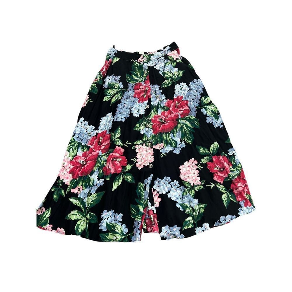 Coralanderson Collection Women's Black Floral Print Button Up Maxi Skirt Size L